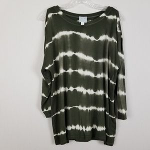 Sunday rayon and‎ spandex green white tie dyed peek a boo sleeve tunic Sz S